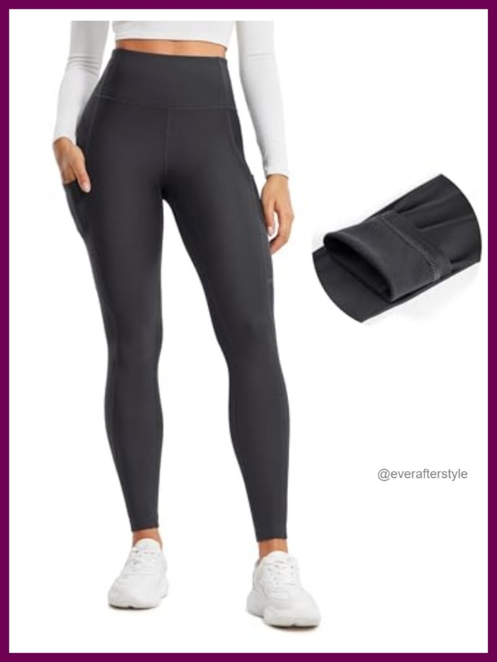 Thermal Fleece Lined High Rise Leggings with Pockets 28'' inseam